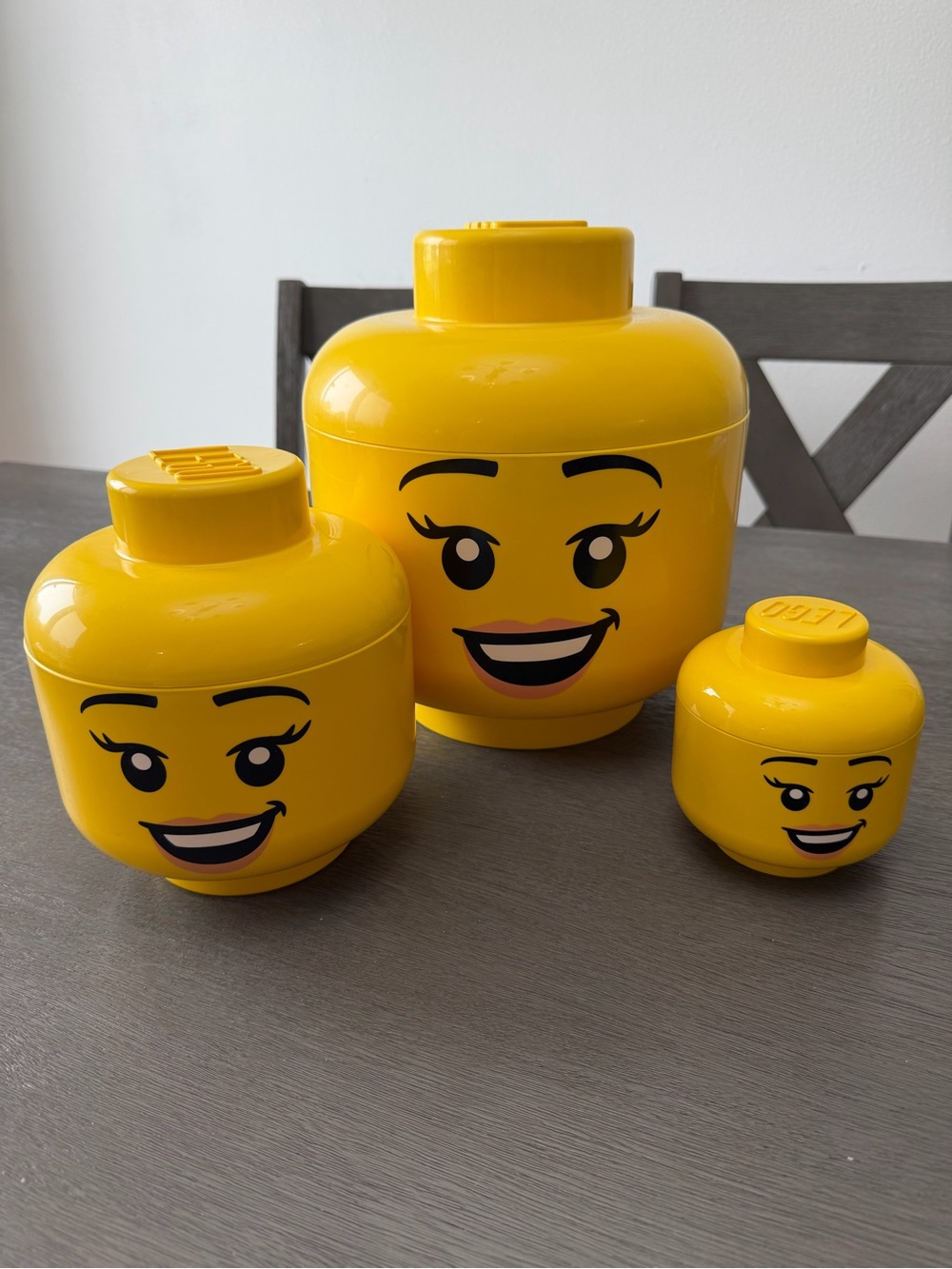 Lego Bright Yellow Smiling Minifigure Head Storage Trio